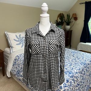NWOT Women's Eddie Bauer Black and White Gingham Flannel Shirt Size Small